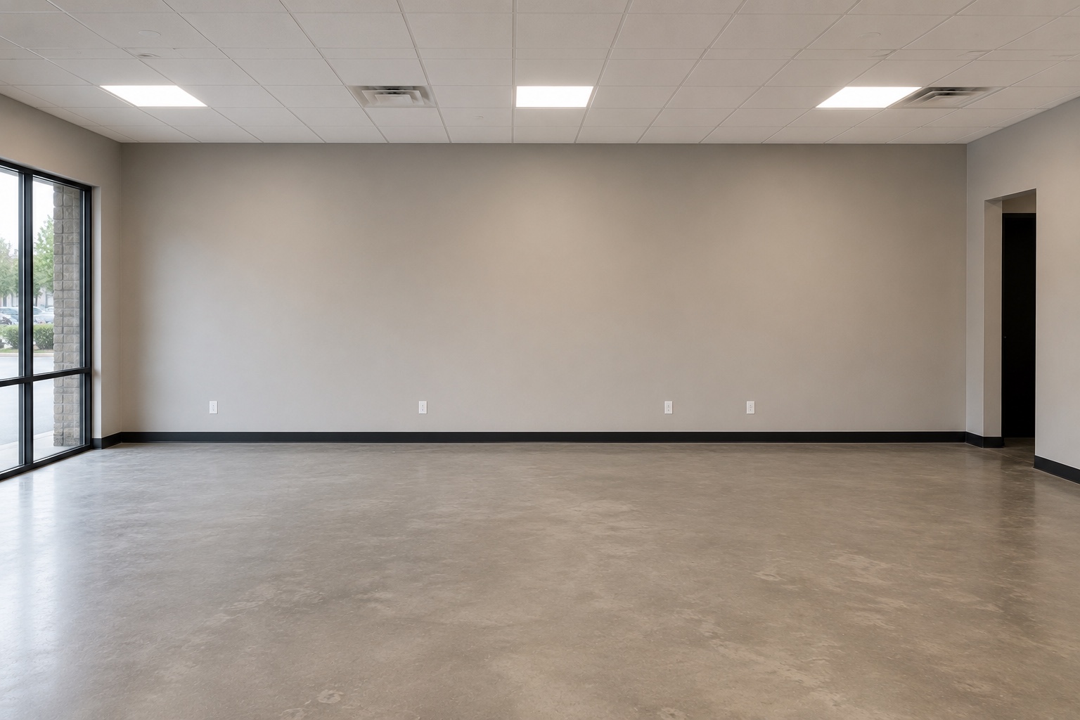 Before view of an empty Edmonton commercial reception space before custom cabinetry
