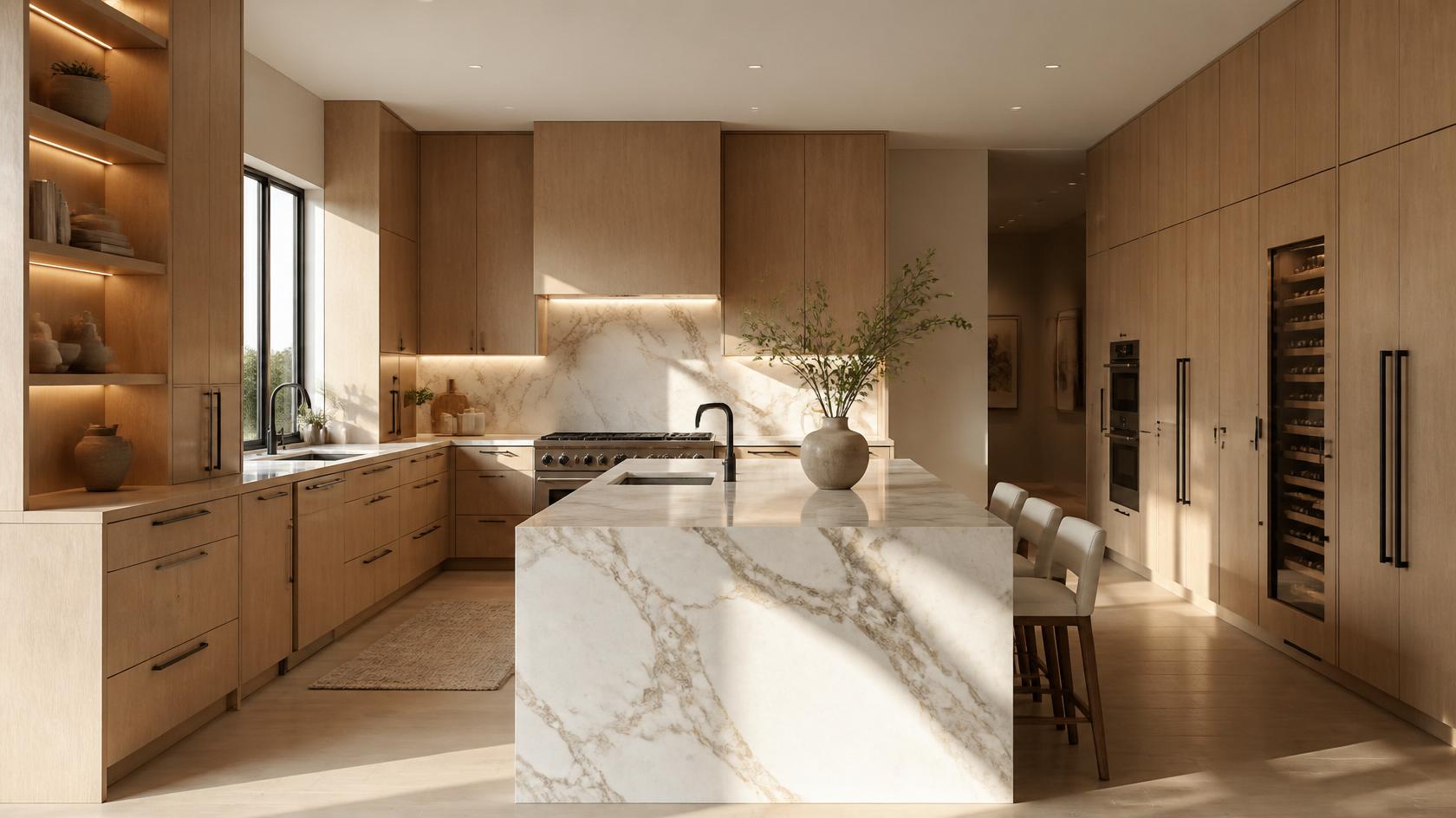 Residential kitchen with custom white oak cabinetry